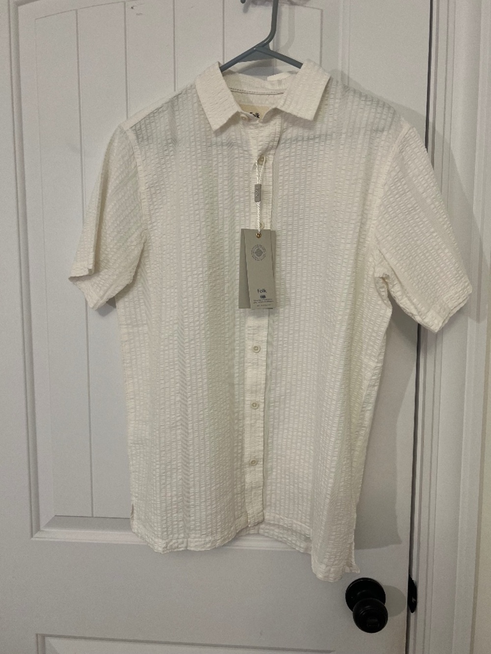 Folk Cream Textured Short Sleeve Button-Down Shirt